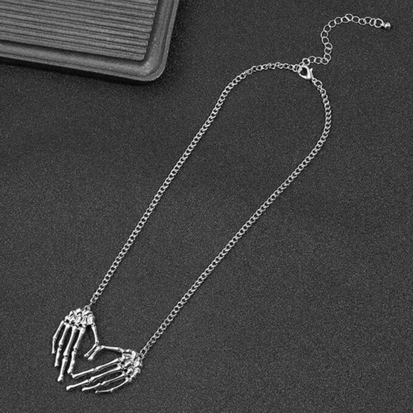 Skeleton Hands Heart- Gothic Dead Dark Love Romance Creepy Scary Horror Necklace - Picture 10 of 11